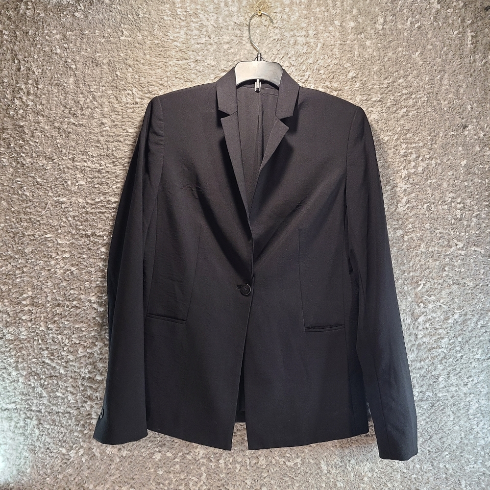 Elie Tahari Blazer Jacket Women 2 Black Long Sleeve One Button Closure Wool READ